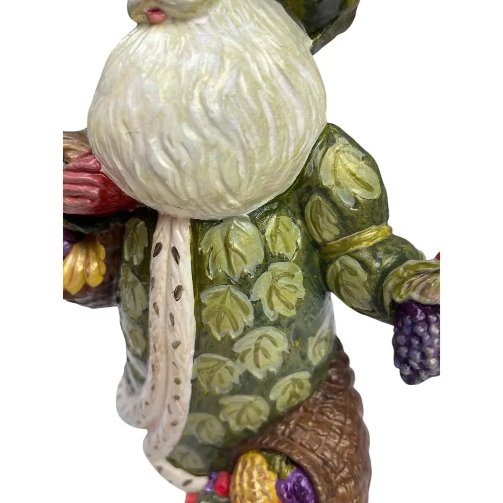 Vtg Old World Santa Claus Figurine | Green Leaf-Adorned Coat & Fruit Accents 9”‎